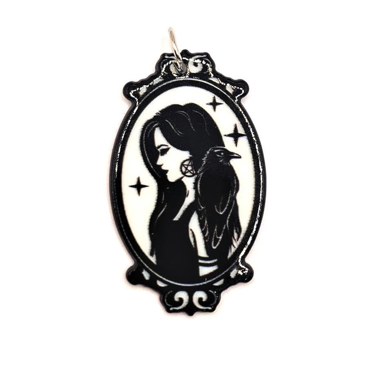 1, 4 or 20 Pieces: Hecate with Raven Witchy Halloween Charms - Double Sided